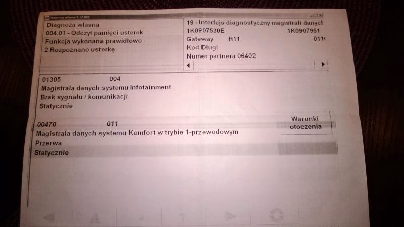 Co oznacza kod błędu 01336 w VW?