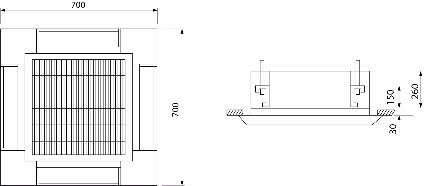 Jaka jest wysokość klimatyzatora kasetonowego sufitowego?